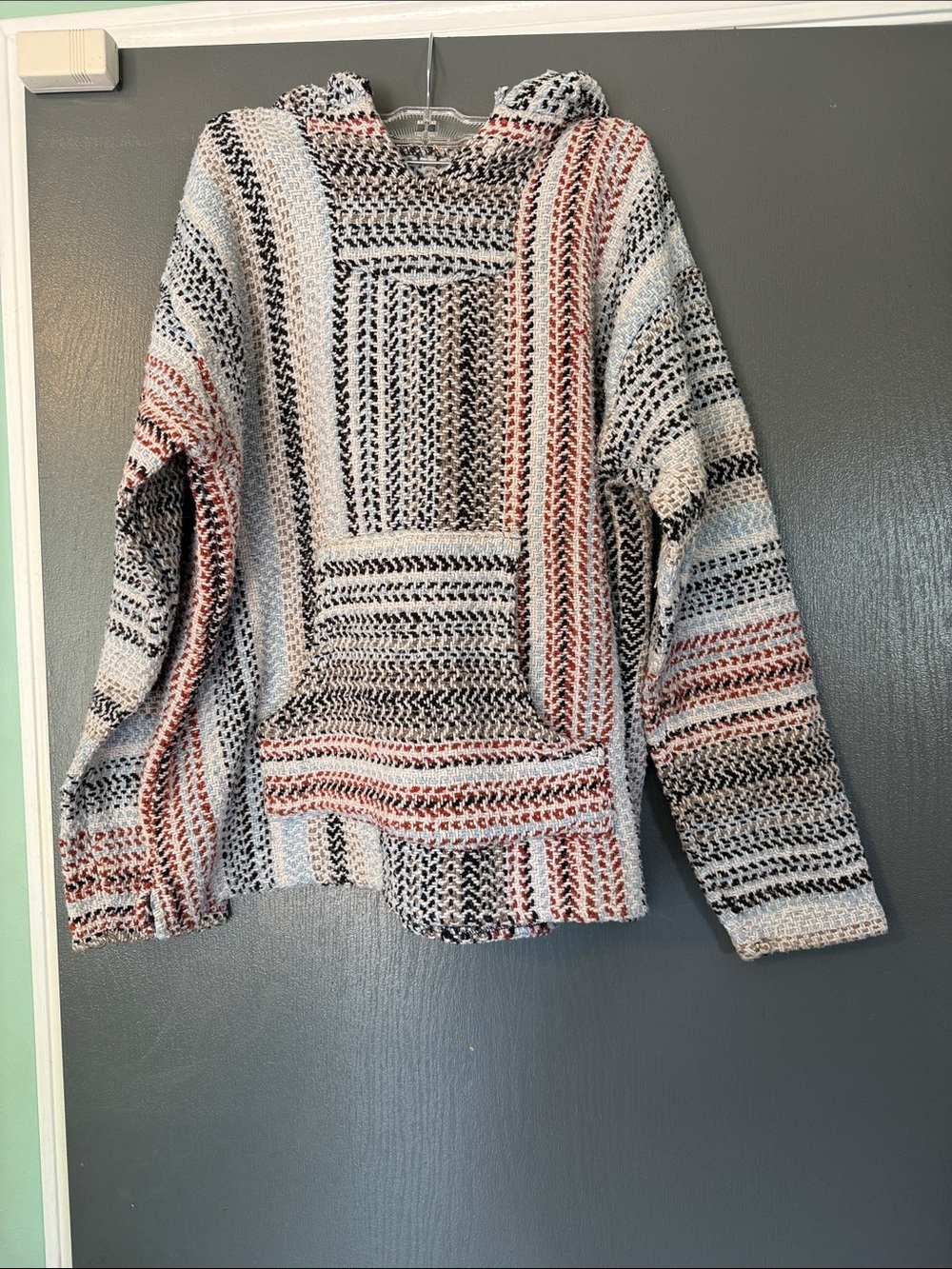 Striped Hooded Sweater in Cream, Black & Rust